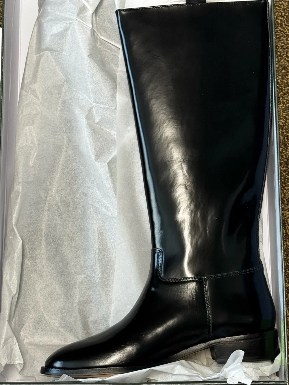 Anthropologie Silent D Black Leather Giselle Riding Boots Sz 38 EU / 7 US + Box